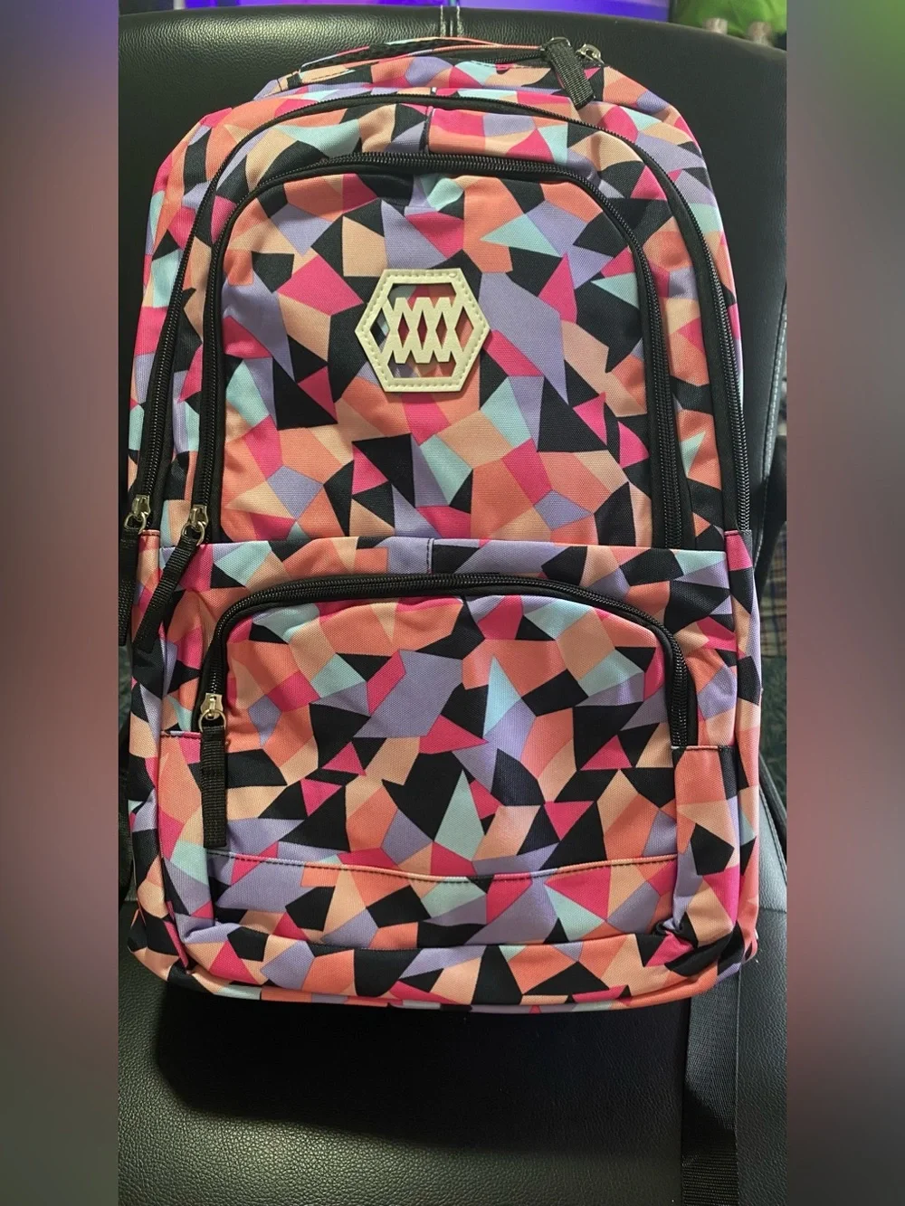 NEW🎉 Ziranu Geometric Vibrant Multicolor Print Backpack
